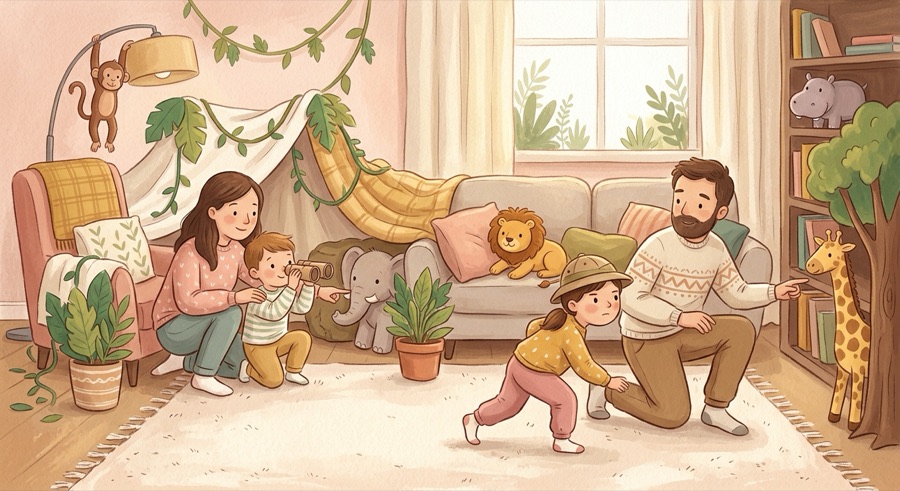 An indoor living-room safari activity from Kiddoz